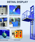 Heavy Duty Wall Mounted Freight Elevator System Featuring 2200 Lb Load Rating And Hydraulic Dumbwaiter Platform components, including safety features.