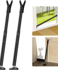 Two Pack Heavy Duty Metal Door Security Bars Adjustable For Hinged And Sliding Glass Doors Non Slip Base in use.