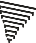 Matte Black Cabinet Handles 5-1/16 Inch Center To Center 128mm 10 Pack Modern Drawer Pulls shown in various sizes.