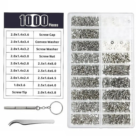 All In One Set Screw Kit With Screws, Washers, And Seal Rings For Homeowners, DIYers, Mechanics, And Industrial Workers, 20 Box Pack displayed in organizer with various compartments and tools