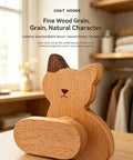 4 Pack Nordic Beech Wood Animal Wall Hooks Totally Fresh Squad Bear Cow Cat Chick Designs Solid Wood Coat Hangers with Smooth Rounded Edges for Nursery and Home Organizing Needs, cat hook detailed view.