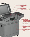 Heavy Duty Rolling Outdoor Kitchen Island Cart With Electric Griddle And Portable Bbq Grill showing dual-sided cooking zones and LCD display.