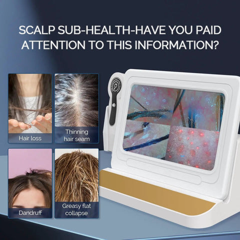 11 Inch HD Scalp Analysis Machine With 50x And 200x Lenses Digital Scalp Microscope displaying hair and scalp analysis results