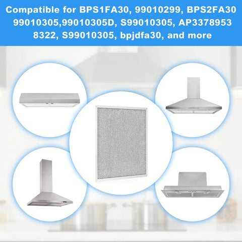 Two Pack Range Hood Filter Replacement for 99010299 Compatible Hoods Fits Allure WS1 QS2 and 30 Inch Models Aluminum Mesh