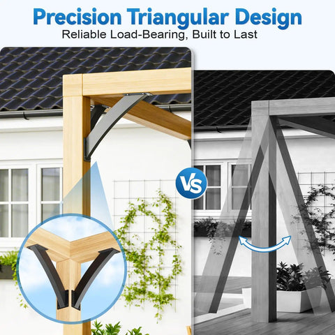 Precision triangular design of Heavy Duty 45 Degree Pergola Brackets Kit For 4x4 Wood Posts Inside Mount Corner Braces, 4 pack