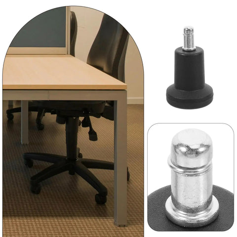 Black Bell Chair Caster Replacement Set For Office Swivel Seats Featuring Quick Click In Nylon And Iron Design For Ultra Smooth Rolling And Serious Hardwood Floor Protection Efficiency, showing caster fit for furniture.