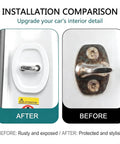 Installation comparison of Heavy Duty Silicone Door Latch Covers for Your Ride, showing protected and exposed car door latches.