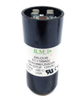 Single motor run capacitor replacement for HVAC and industrial AC motors, 440 VAC rated, cylindrical with terminals, label visible