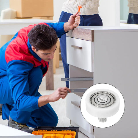 Heavy Duty Nylon Drawer Rollers With Slick Gliding Pulley Wheels M6 Thread Replacement Hardware For Cabinets And Furniture Drawers in use.