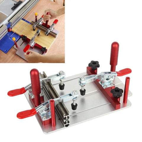 Router Table Coping Sled And Rail Coping Clamp for Woodworking Safety Sled with red clamps and aluminum build