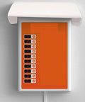 Rock Solid Abs White Ev Charger Rain Cover For Outdoor Charging Stations And Control Panel Boxes That Slaps On Fast To Keep Your Gear Drip Proof Through Every Season, covering a digital control panel.