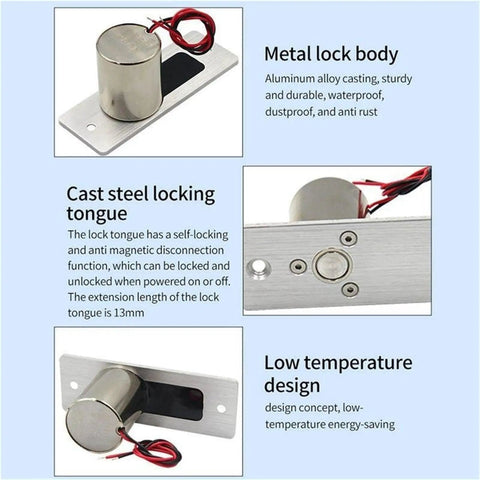 Heavy Duty Electronic Drop Bolt NC Door Lock DC 12V Beefy Stainless Steel Solenoid Lock with metal body and cast steel tongue.