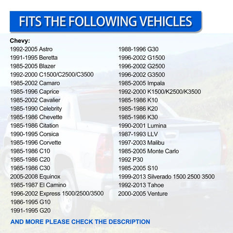 Engine coolant temperature sensor compatibility chart for Chevy/GMC vehicles (multiple models and years)