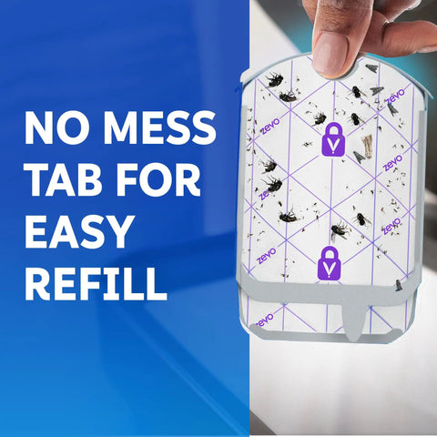 Straight Up Ruthless Flying Insect Trap Refill Cartridges For Fruit Flies And Gnats Total Plug In Pest Control Solution With Blue UV Lure 4 Count showing easy refill tab.