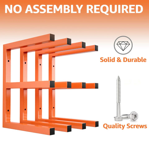 Beefy Heavy Duty Wood Organizer And Lumber Storage Wall Mount Rack With Six Levels Holds Up To 1200 Lbs Indoors Or Outdoors In Bright Orange