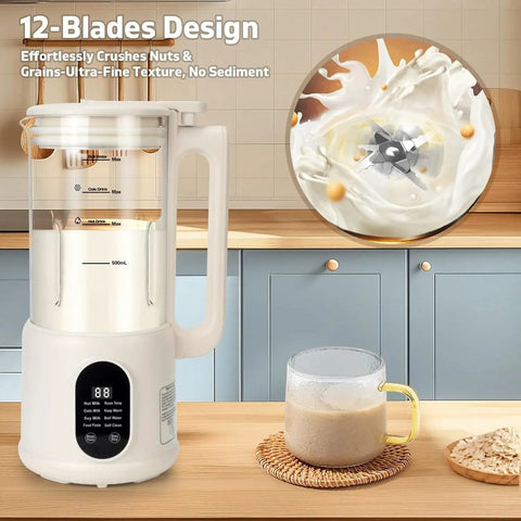 All In One Nut Milk Maker For Almond, Oat, Soy Milk And Plant Based Drinks, 40oz Capacity, 8 Functions in a kitchen setting