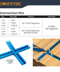 Intersections Kit for T Track Systems Dual T Track Intersections with predrilled mounting holes, shown with screws on a table surface.
