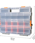 Interlocking Black Tool Box Organizer With Removable Dividers Beefy Durable Plastic Small Parts Box For Fasteners And Crafts 2 Pack 20 Removable Dividers 14 Fixed Sections Heavy Duty Construction, front view