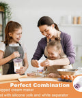 Family using Handheld Manual Whipping Cream Dispenser No Battery Needed For Quick Whipped Cream In 60 Seconds Non Slip Silicone Base