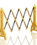 Expandable 8.46ft Safety Barricade With Water Filled Weighted Base, Retractable Crowd Control Barrier, accordion design.