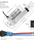 Diagram of Beefy 12V Linear Actuator With 50 To 400mm Adjustable Stroke, 14mm Per Second, 1000N Lift, IP54 Waterproof and switch.