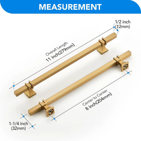 Level Up Your Home With These Slick Gold Cabinet Pulls Packed In A 30 Pack Set With 8 Inch Center To Center Spacing Crafted From Heavy Duty Stainless Steel Perfect For Kitchen Islands And Bathroom Vanity Updates; gold cabinet pulls measuring 11 inches with 8 inch spacing, perfect for cabinetry.