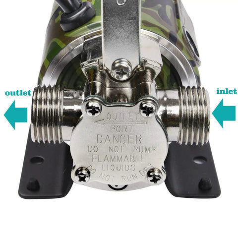 Front view of Water Transfer Pump 115V With Switch, showing 3/4 in inlet and outlet ports, 330 GPH Utility Pump.