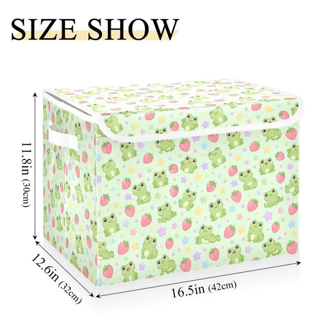Built Different Foldable Storage Bin With Lid And Handles Collapsible Closet Organizer For Home Bedroom, 16.5x12.6x11.8in, frog design