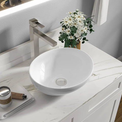 Dope Oval White Ceramic Vessel Sink For Bathroom, Countertop Install, 16 By 13 By Five And A Half Inches, Durable Ceramic Construction.
