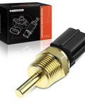 Front view: A-Premium engine coolant temperature sensor with brass threaded body and black connector; packaging box visible
