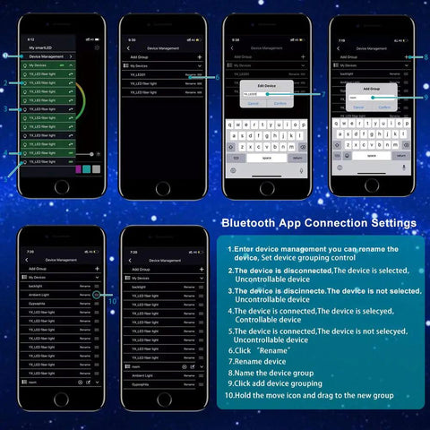 Bluetooth app connection settings on phones for Compact Starlight Headliner Fiber Optic Lights Kit With Two Hundred Fibers Six Point Five Feet Long Six Watt Mini Size Music Activated Remote And App Control For Dope Car Or Home Ceiling Star Lighting.