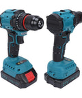 Badass Cordless Drill with Brushless Motor 55Nm Torque 25 Plus 1 Settings Dual Speed 0 to 1500RPM Metal Chuck in teal color with battery.