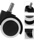 Smooth Operator Replacement Casters For Office And Gaming Chairs With 10mm Circlip Rod and flawless black and white wheel design.