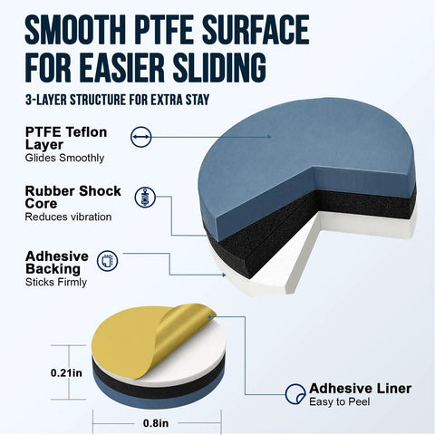 Smooth PTFE surface showing structure of Heavy Duty Small Appliance Sliders For Countertop Glide 16 Pack Kitchen Mover Pads.