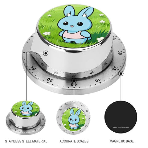 Colorful Meadow Rabbit Countdown Timer for Kitchen and Classroom with stainless steel rotating dial and magnetic base