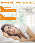 Woman sleeping under Dope 20 Inch Remote Flush Mount Bladeless Ceiling Fan With Dimmable Lights For Living Room, Reversible Motor.
