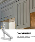 Pair Of Kickass 80 Degree Scissor Hinges For Cabinet Doors And Sofas With Spring Loaded Folding Support shown installed on cabinets.