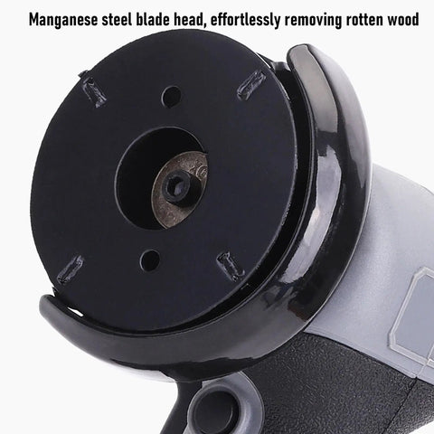 Cordless Angle Grinder For Fruit Trees And Orchard Wood Zero Cord Drama Heavy Duty Copper Motor Bark Stripper showing manganese steel blade head.