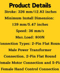Product details of Kaidi KDPT007 Linear Actuator Motor including stroke, speed, and connection types for power recliner upgrade.