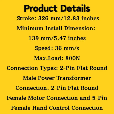 Product details of Kaidi KDPT007 Linear Actuator Motor including stroke, speed, and connection types for power recliner upgrade.