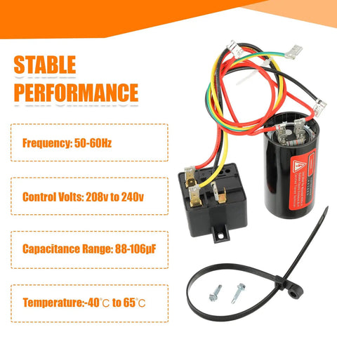 Csr U1 Hard Start Capacitor Kit For One To Three Ton Air Conditioners Pre Wired Setup with leads and mounting hardware