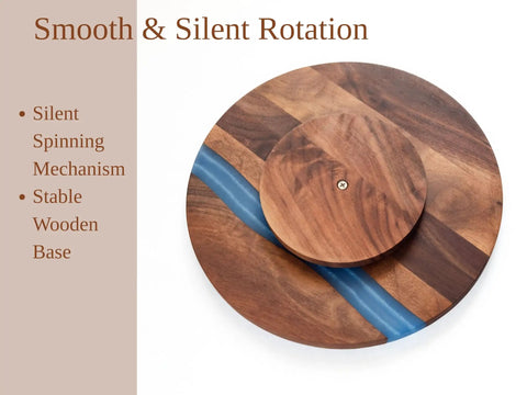 Solid Walnut Wood And Epoxy Resin Lazy Susan Turntable with smooth spinning mechanism and stable wooden base.