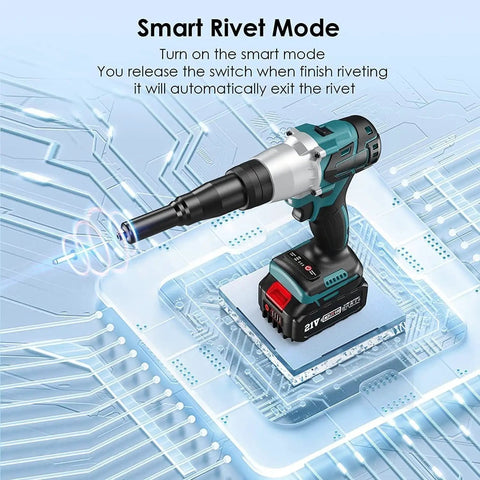 Hella Powerful 26V Cordless Rivet Gun With Automatic Riveting For M3 To M12 Stainless Steel and Aluminum Rivet Nut Tool on a circuit board.