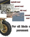 Heavy Duty Pneumatic Swivel Caster Set With Side Brake And Shock Absorbing Wheels For Industrial Toolboxes on various surfaces.