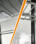 Close-up of chrome shelves and LED lighting inside the Top Shelf Commercial Four Door Glass Display Cooler.
