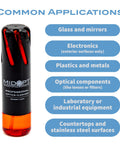 MidOpt Professional Optics Cleaner in a 2 oz tube with orange cap; black bottle with MidOpt logo.
