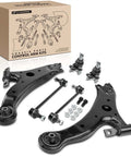 Front Lower Control Arms And Ball Joints 6 Piece Suspension Overhaul Kit with two control arms and ball joints.