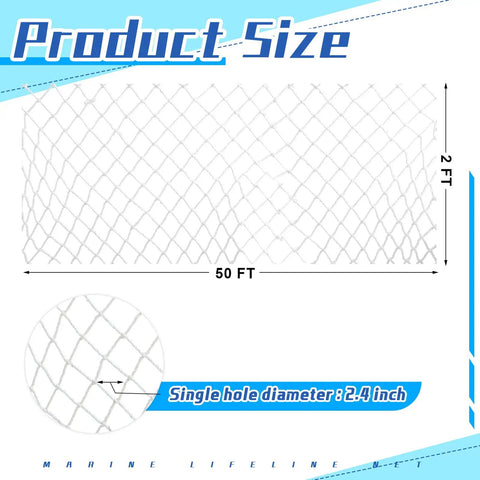 Boat Safety Lifeline Netting For Sailboats, nylon guardrail deck netting, 50x2 ft with 2.4 inch mesh detail.