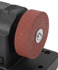Close-up of the dual grit wheel on Snag This Hella Versatile Mini Bench Grinder compatible with 18V lithium batteries.