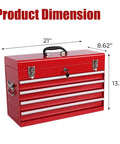Badass 21 Inch Auto Lock Rolling Tool Chest With Ball Bearing Slides Eva Padded Mobile Storage Cabinet Red showing dimensions 21' x 8.62' x 13.38'.